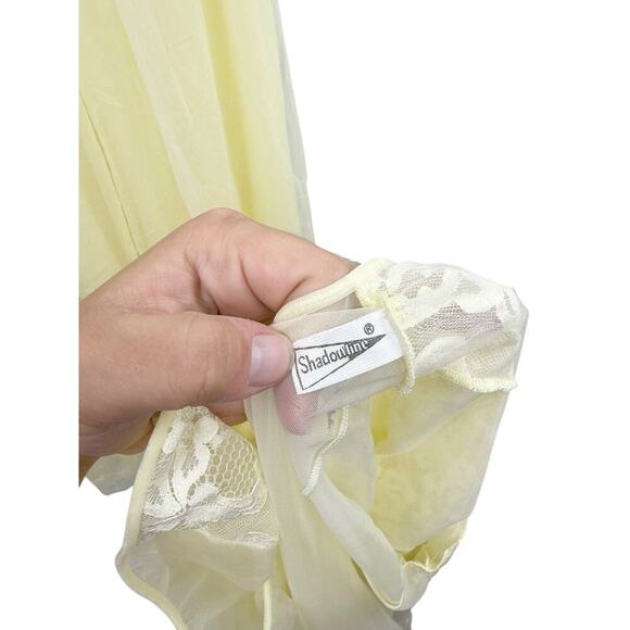 Vintage Shadowline Gown Robe Set Women Yellow Lace Chiffon Peignoir Bridal M - Picture 5 of 9